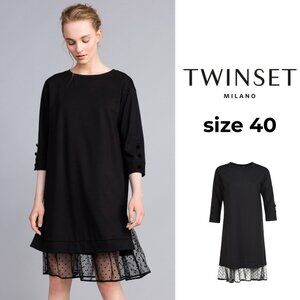 Twin-Set Black Dress with Sheer Polka Dot Hem